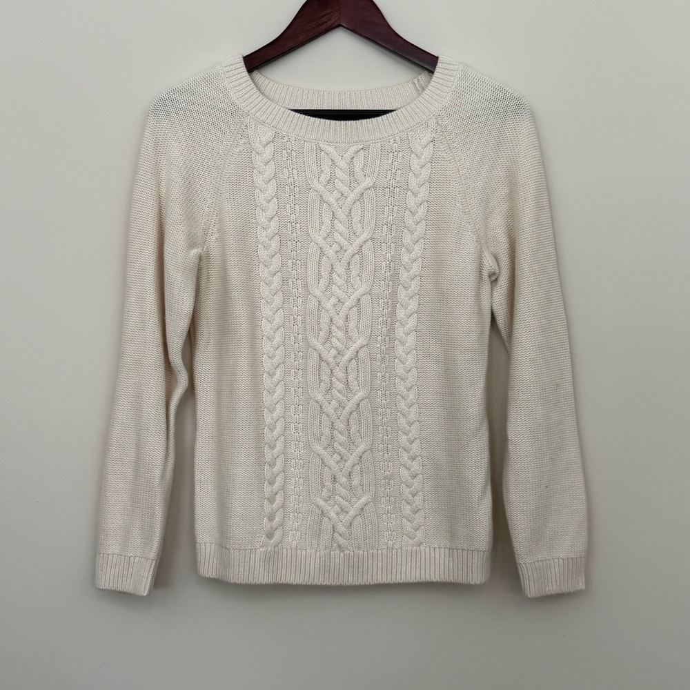 Talbots Cream Cable Knit Crew Neck Sweater